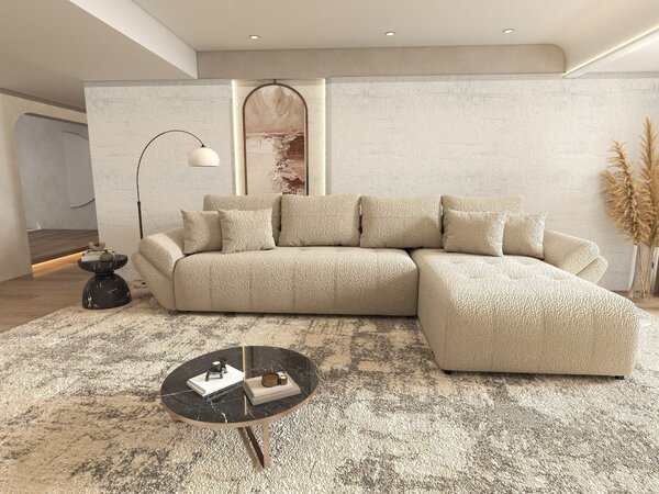 Colțar extensibil dumonde cu ladă de depozitare si sezut confortabil din spuma high-density, Berlin XL Jaguar Bej 4 II 350x185 cm