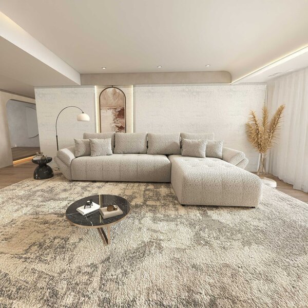 Colțar extensibil dumonde cu ladă de depozitare si sezut confortabil din spuma high-density, Berlin XL Jaguar Gri 19 II 350x185 cm