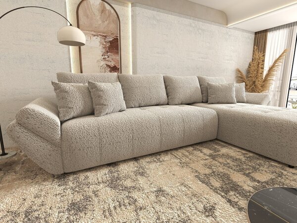 Colțar extensibil dumonde cu ladă de depozitare si sezut confortabil din spuma high-density, Berlin XL Jaguar Gri 19 II 350x185 cm
