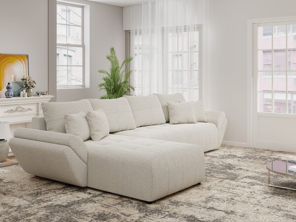 Colțar extensibil dumonde cu ladă de depozitare si sezut confortabil din spuma high-density, Berlin XL Monte Bej 350x185 cm