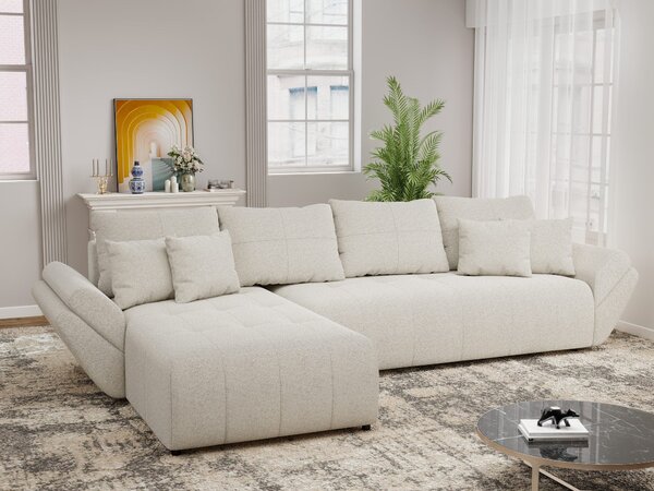 Colțar extensibil dumonde cu ladă de depozitare si sezut confortabil din spuma high-density, Berlin XL Monte Bej 350x185 cm