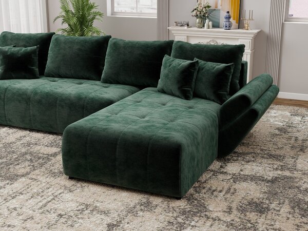 Colțar extensibil dumonde cu ladă de depozitare si sezut confortabil din spuma high-density, Berlin XL Monolith Verde 37 II 350x185 cm