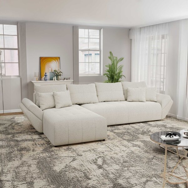 Colțar extensibil dumonde cu ladă de depozitare si sezut confortabil din spuma high-density, Berlin XL Monte Bej 350x185 cm