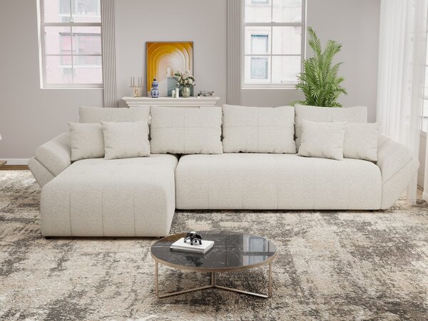 Colțar extensibil dumonde cu ladă de depozitare si sezut confortabil din spuma high-density, Berlin XL Monte Bej 350x185 cm