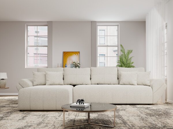 Colțar extensibil dumonde cu ladă de depozitare si sezut confortabil din spuma high-density, Berlin XL Monte Bej 350x185 cm