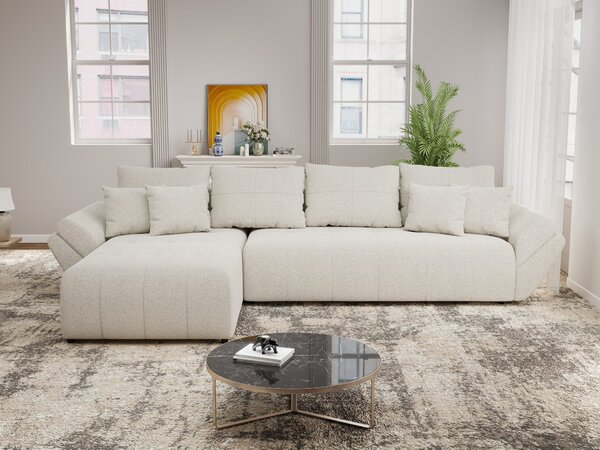 Colțar extensibil dumonde cu ladă de depozitare si sezut confortabil din spuma high-density, Berlin XL Monte Bej 350x185 cm