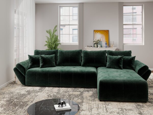 Colțar extensibil dumonde cu ladă de depozitare si sezut confortabil din spuma high-density, Berlin XL Monolith Verde 37 II 350x185 cm