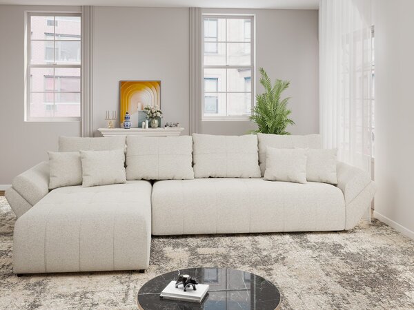 Colțar extensibil dumonde cu ladă de depozitare si sezut confortabil din spuma high-density, Berlin XL Monte Bej 350x185 cm
