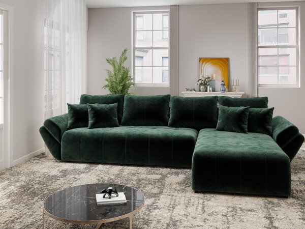 Colțar extensibil dumonde cu ladă de depozitare si sezut confortabil din spuma high-density, Berlin XL Monolith Verde 37 II 350x185 cm