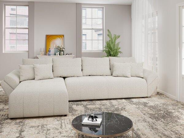 Colțar extensibil dumonde cu ladă de depozitare si sezut confortabil din spuma high-density, Berlin XL Monte Bej 350x185 cm