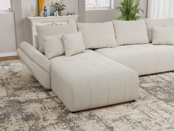 Colțar extensibil dumonde cu ladă de depozitare si sezut confortabil din spuma high-density, Berlin XL Monte Bej 350x185 cm