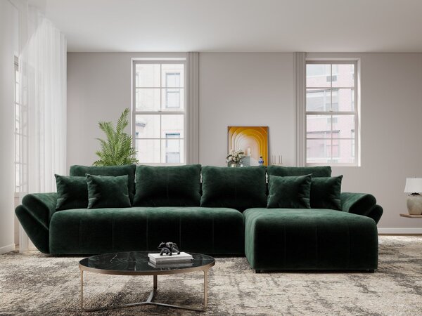 Colțar extensibil dumonde cu ladă de depozitare si sezut confortabil din spuma high-density, Berlin XL Monolith Verde 37 II 350x185 cm
