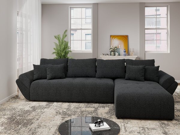 Colțar extensibil dumonde cu ladă de depozitare si sezut confortabil din spuma high-density, Berlin XL Monte Negru 99 II 350x185 cm