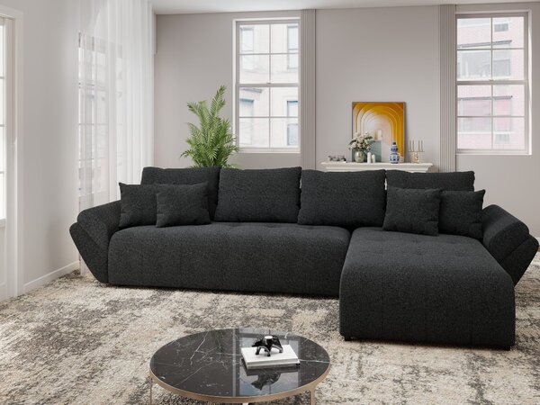 Colțar extensibil dumonde cu ladă de depozitare si sezut confortabil din spuma high-density, Berlin XL Monte Negru 99 II 350x185 cm