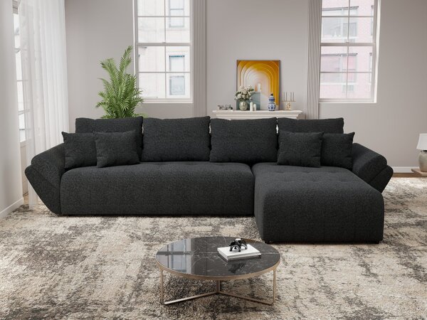 Colțar extensibil dumonde cu ladă de depozitare si sezut confortabil din spuma high-density, Berlin XL Monte Negru 99 II 350x185 cm
