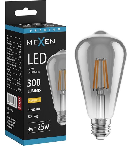 Mexen Vintis, Bec LED cu filament E27, ST64, 4 W, alb cald 2200K, fumuriu, L152-E27-0422-70