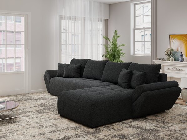Colțar extensibil dumonde cu ladă de depozitare si sezut confortabil din spuma high-density, Berlin XL Monte Negru 99 II 350x185 cm