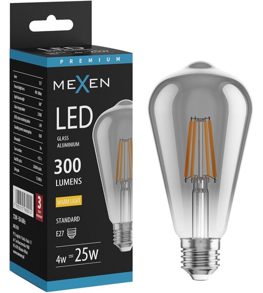 Mexen Vintis, Bec LED cu filament E27, ST64, 4 W, alb cald 2700K, fumuriu, L152-E27-0427-70