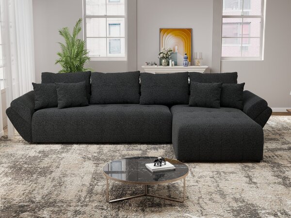 Colțar extensibil dumonde cu ladă de depozitare si sezut confortabil din spuma high-density, Berlin XL Monte Negru 99 II 350x185 cm
