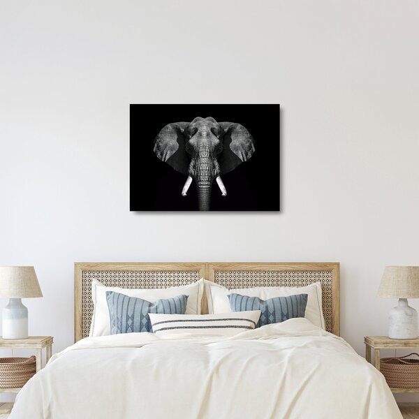 Tablou pe sticlă - Elefant pe fundal negru (70x50 cm)