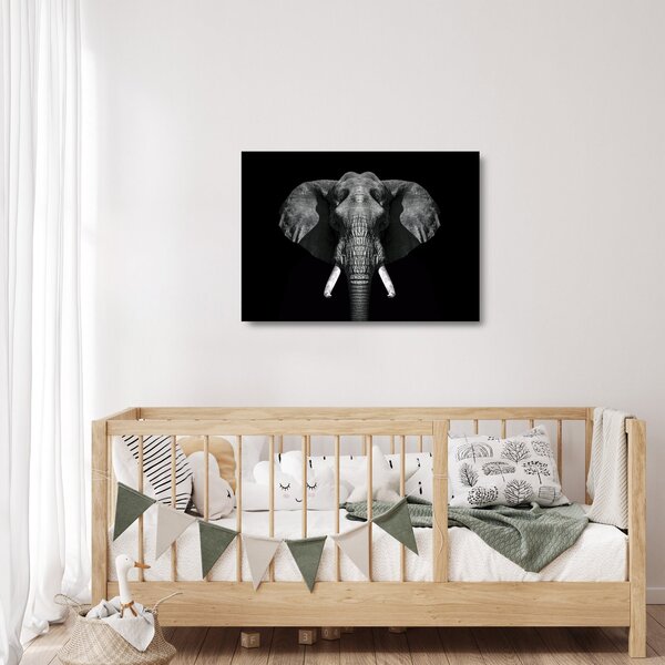 Tablou pe sticlă - Elefant pe fundal negru (70x50 cm)