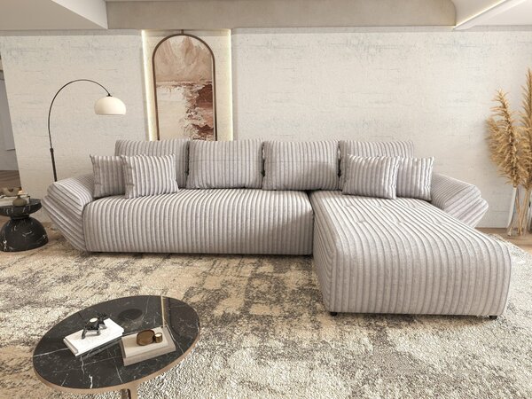 Colțar extensibil dumonde cu ladă de depozitare si sezut confortabil din spuma high-density, Berlin XL Tilia Gri 86 II 350x185 cm