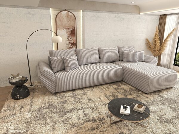 Colțar extensibil dumonde cu ladă de depozitare si sezut confortabil din spuma high-density, Berlin XL Tilia Gri 86 II 350x185 cm