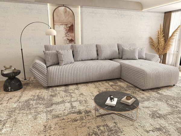 Colțar extensibil dumonde cu ladă de depozitare si sezut confortabil din spuma high-density, Berlin XL Tilia Gri 86 II 350x185 cm