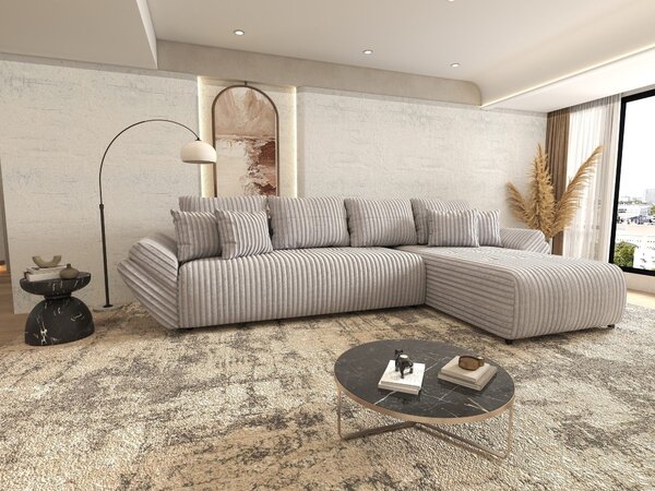 Colțar extensibil dumonde cu ladă de depozitare si sezut confortabil din spuma high-density, Berlin XL Tilia Gri 86 II 350x185 cm
