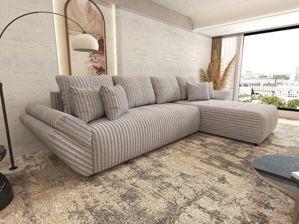 Colțar extensibil dumonde cu ladă de depozitare si sezut confortabil din spuma high-density, Berlin XL Tilia Gri 86 II 350x185 cm