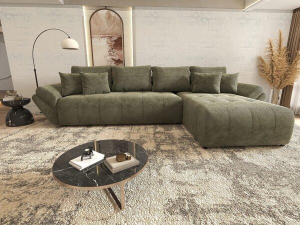 Colțar extensibil dumonde cu ladă de depozitare si sezut confortabil din spuma high-density, Berlin XL Vibe Olive 38 II 350x185 cm