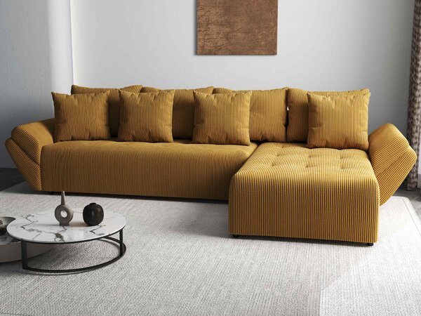Colțar extensibil dumonde cu ladă de depozitare si sezut confortabil din spuma high-density, Berlin XL Zoom Mustar 350x185 cm II