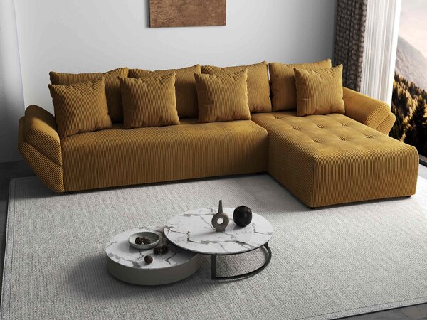 Colțar extensibil dumonde cu ladă de depozitare si sezut confortabil din spuma high-density, Berlin XL Zoom Mustar 350x185 cm II