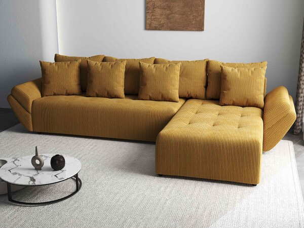 Colțar extensibil dumonde cu ladă de depozitare si sezut confortabil din spuma high-density, Berlin XL Zoom Mustar 350x185 cm II