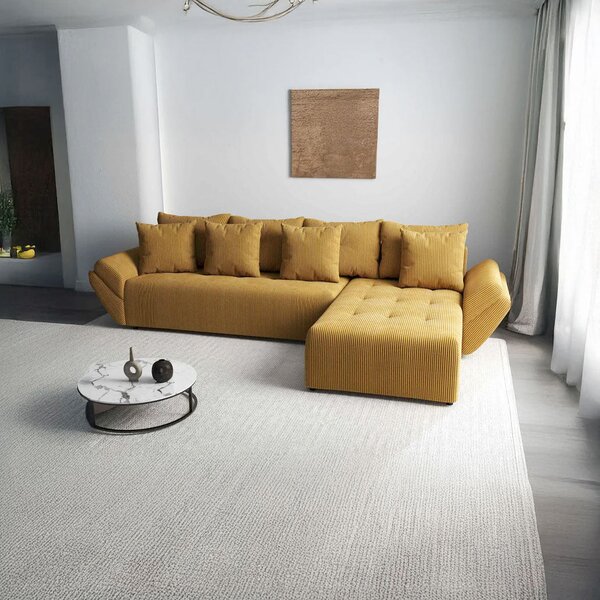 Colțar extensibil dumonde cu ladă de depozitare si sezut confortabil din spuma high-density, Berlin XL Zoom Mustar 350x185 cm II