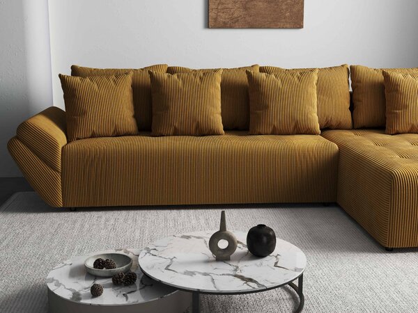 Colțar extensibil dumonde cu ladă de depozitare si sezut confortabil din spuma high-density, Berlin XL Zoom Mustar 350x185 cm II