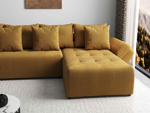 Colțar extensibil dumonde cu ladă de depozitare si sezut confortabil din spuma high-density, Berlin XL Zoom Mustar 350x185 cm II