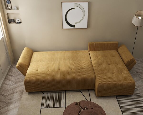 Colțar extensibil dumonde cu ladă de depozitare si sezut confortabil din spuma high-density, Berlin XL Zoom Mustar 350x185 cm II