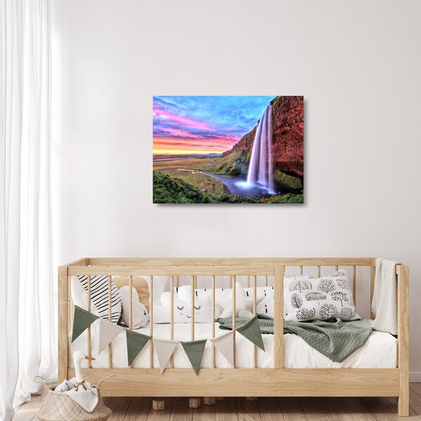 Tablou pe sticlă - Cascada Seljalandsfoss (70x50 cm)