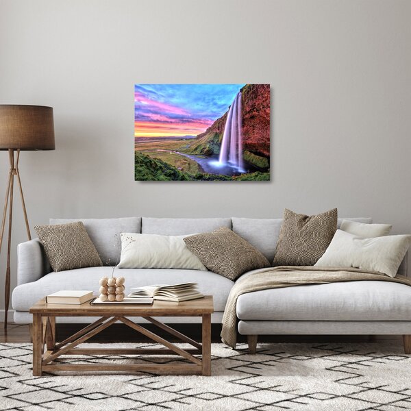 Tablou pe sticlă - Cascada Seljalandsfoss (70x50 cm)