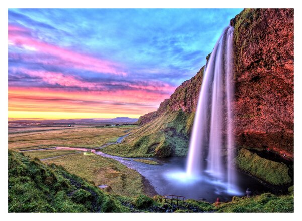 Tablou pe sticlă - Cascada Seljalandsfoss (70x50 cm)