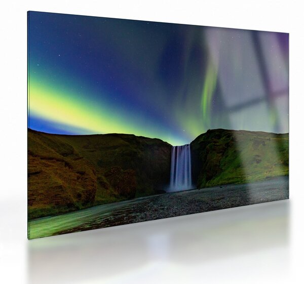 Tablou pe sticlă - Aurora Boreală în Islanda (70x50 cm)