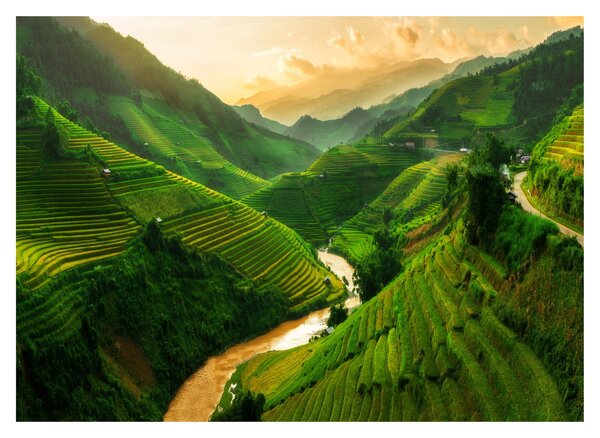 Tablou pe sticlă - Terase de orez Mu Cang Chai (70x50 cm)