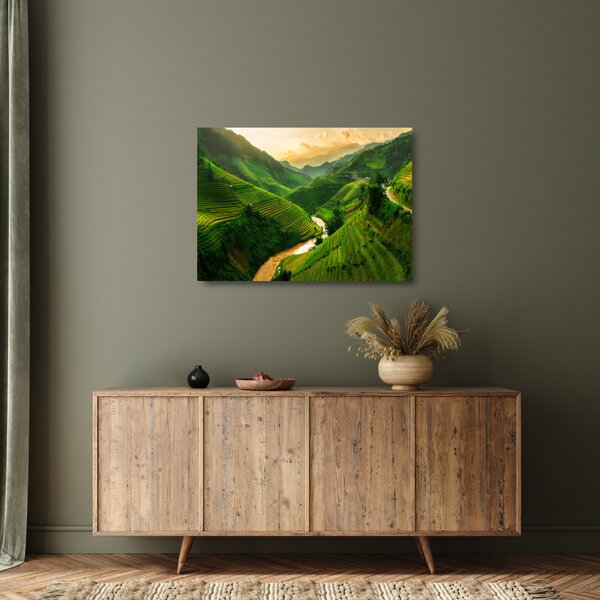 Tablou pe sticlă - Terase de orez Mu Cang Chai (70x50 cm)