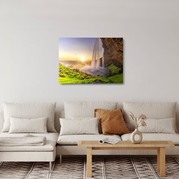 Tablou pe sticlă - Seljalandsfoss din spatele peșterii (70x50 cm)