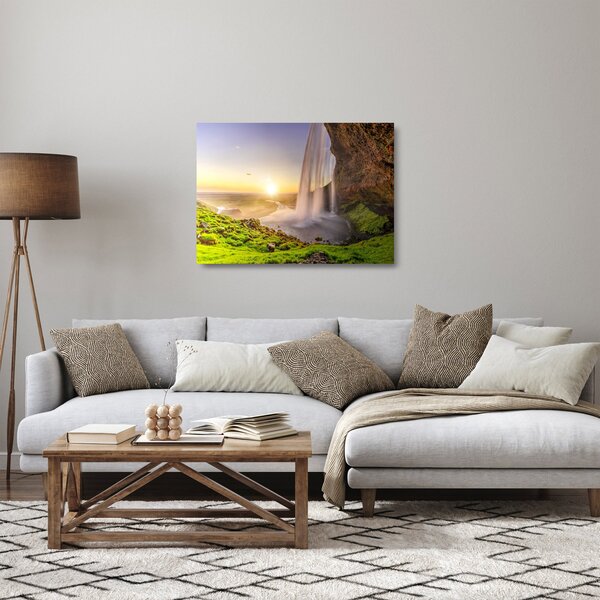 Tablou pe sticlă - Seljalandsfoss din spatele peșterii (70x50 cm)