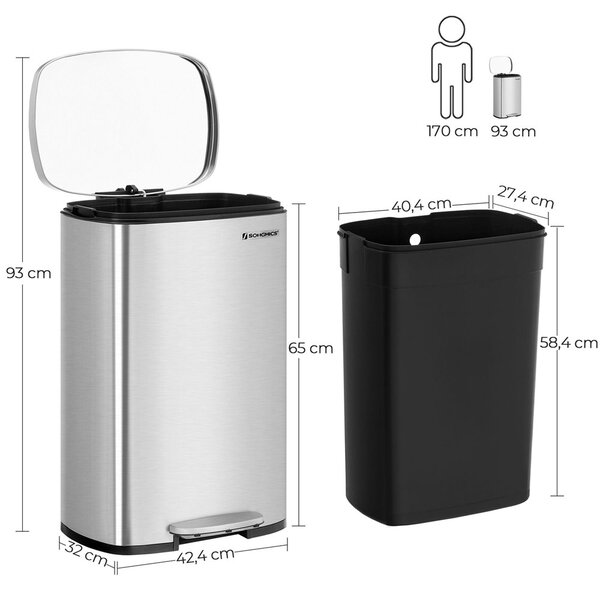 Coș de gunoi TIDY cu închidere lentă, 50 l, argintiu SongmicsHome
