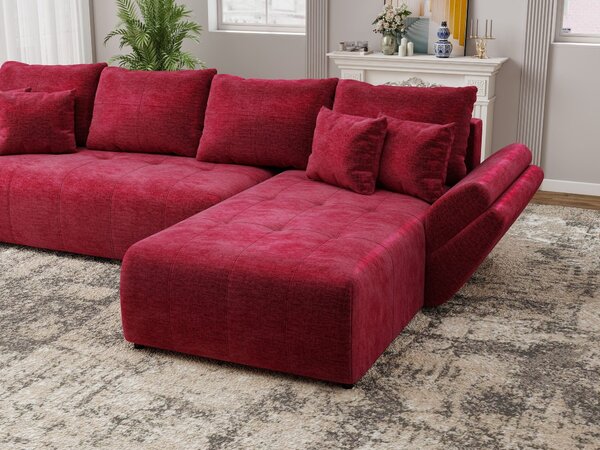 Colțar extensibil dumonde cu ladă de depozitare si sezut confortabil din spuma high-density, Berlin XL Monolith Rosu 59 II 350x185 cm