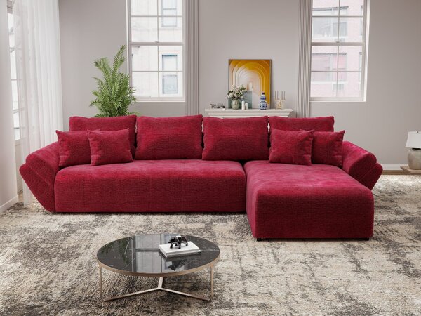 Colțar extensibil dumonde cu ladă de depozitare si sezut confortabil din spuma high-density, Berlin XL Monolith Rosu 59 II 350x185 cm