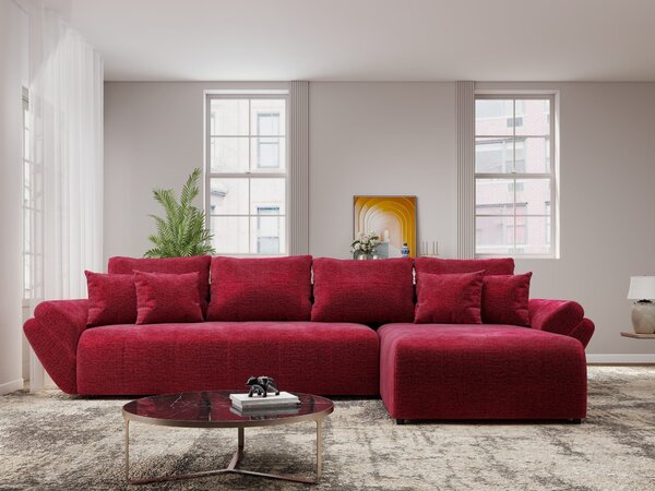 Colțar extensibil dumonde cu ladă de depozitare si sezut confortabil din spuma high-density, Berlin XL Monolith Rosu 59 II 350x185 cm